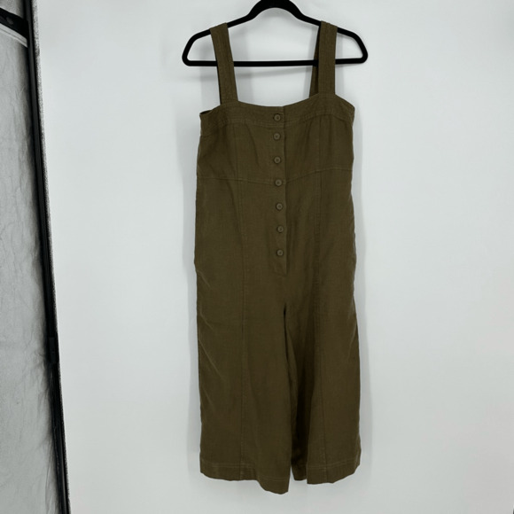 WRAP London Linen Jumpsuit Overall Wide Leg Crop Size 4 Rustic Green Lagenlook - Picture 2 of 12
